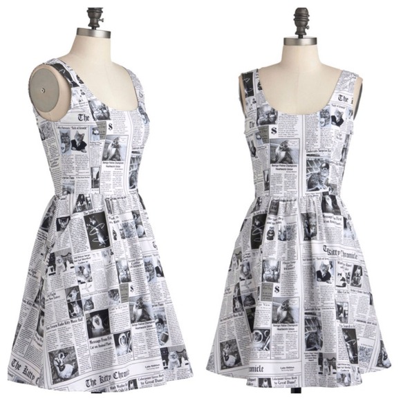 Retrolicious Dresses & Skirts - RESERVED!!n🐱Modcloth Cat Newspaper Dress