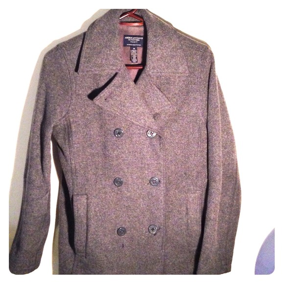 Grey button down coat.