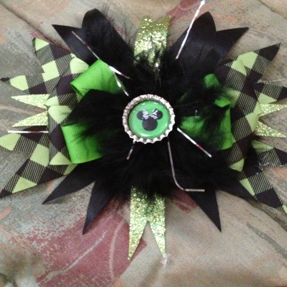 Green and Black Hair Bow