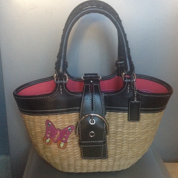 Coach Butterfly Straw Tote Handbag