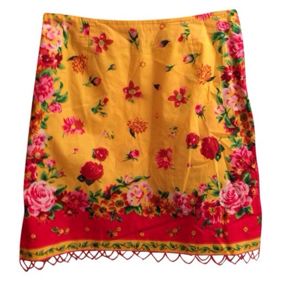Boston Proper Yellow Floral Beaded Fringe Skirt