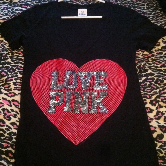 Jeweled black Victoria's Secret pink v-neck