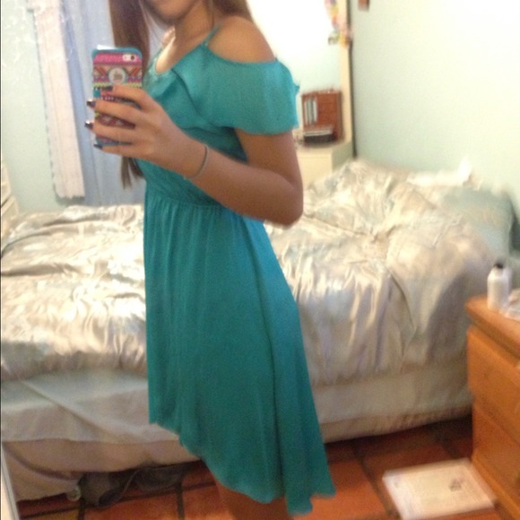 Teal high low flowy dress