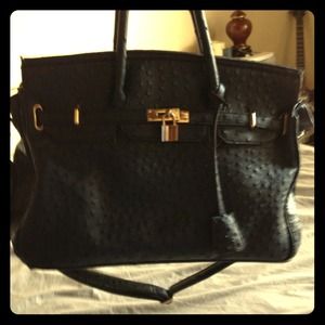 Blue Faux Ostrich Handbag