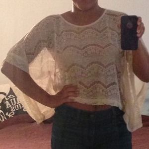 Lace front dolman sleeve cream crop top
