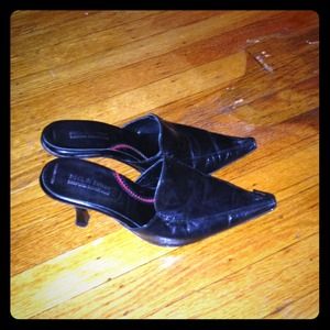 Black leather mules