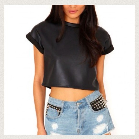 Black, leather crop top