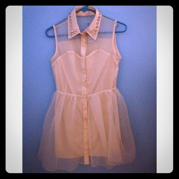 Pearl and lace cream dress