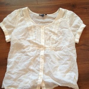 Polka dot white and black button down shirt