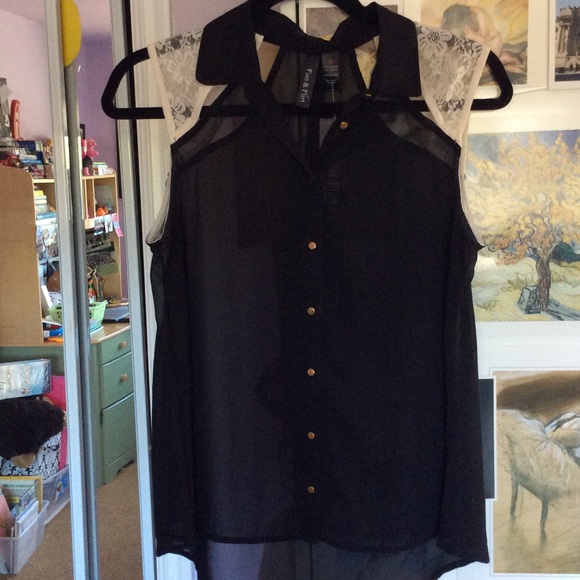 Fun & Flirt Black Chiffon and Cream Lace Blouse - Picture 2 of 3