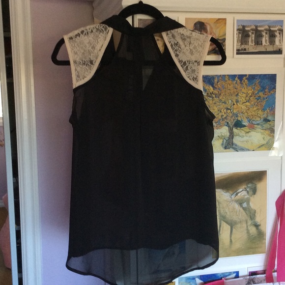Fun & Flirt Black Chiffon and Cream Lace Blouse - Picture 3 of 3