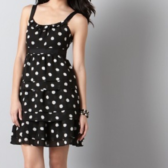 Ann Taylor Loft Crosshatch Dot Print Tiered Dress - Picture 1 of 2
