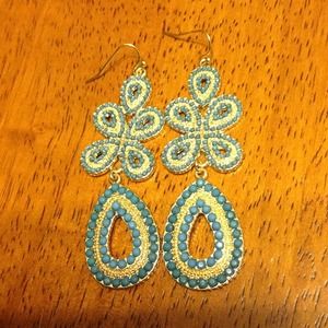 Beautiful, blue rhinestone drop earrings.