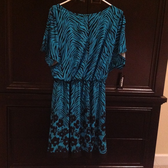 Zebra print dress. Tourqouise and black.