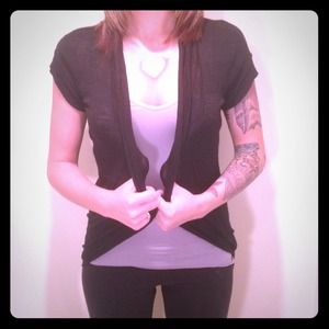 soft black short sleeve cardigan