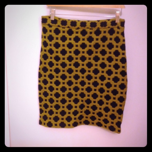 Anthropologie navy and mustard yellow pencil skirt