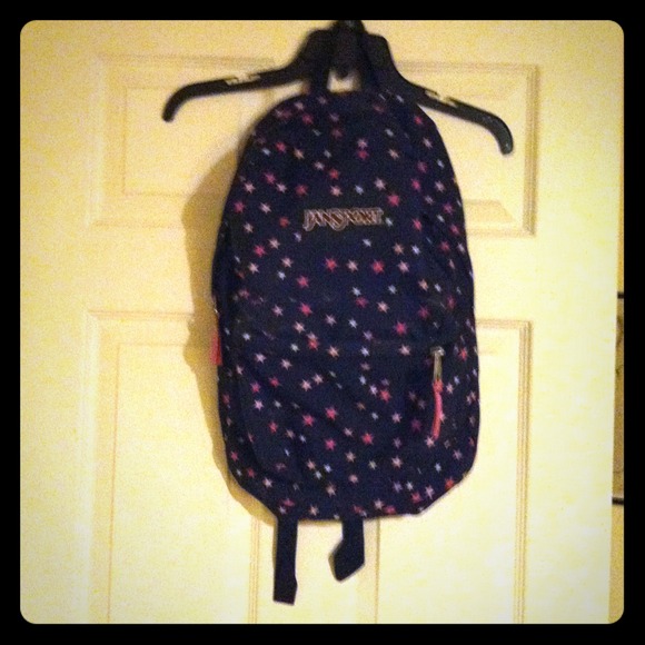 Back Pack. Black Multi Pink Stars