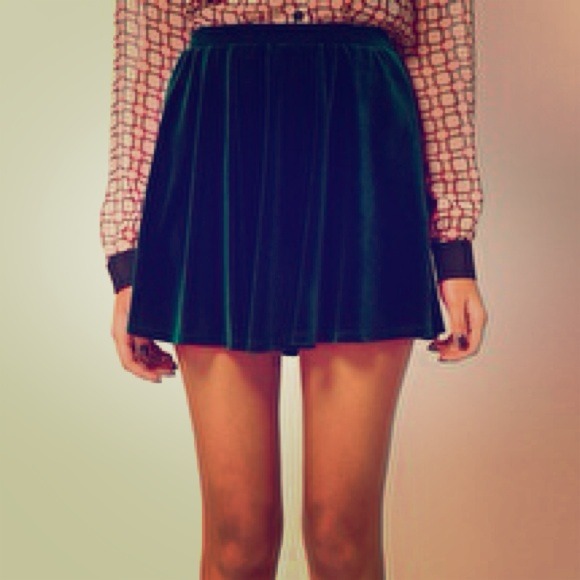 Emerald green velvet skater skirt