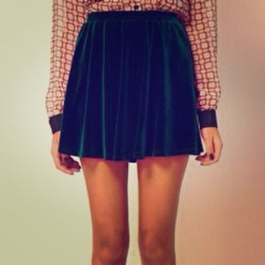 Emerald green velvet skater skirt