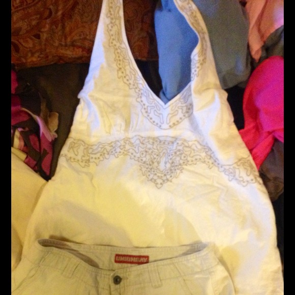 Gap Embroidered Linen Halter Top, lined.