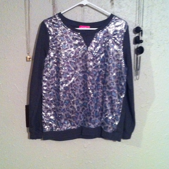 Gray cheetah sequin sweater