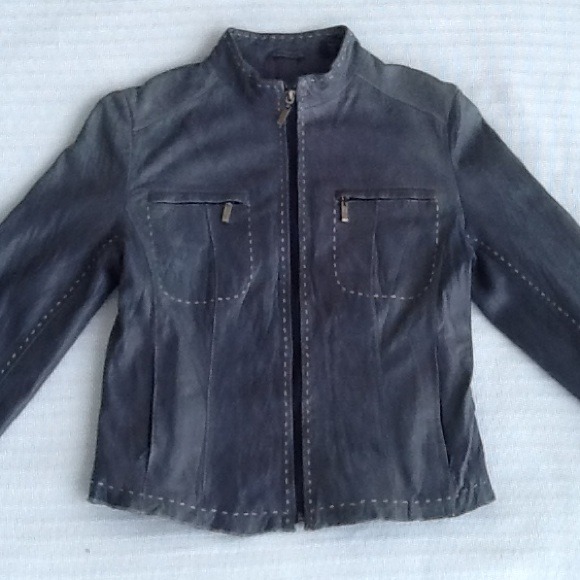 Adorable slate blue genuine buttery leather coat.