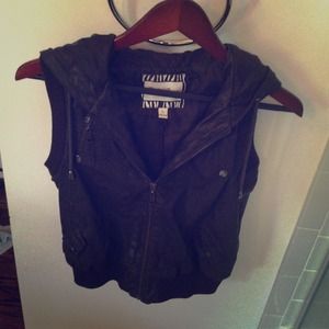 Hooded vest faux leather