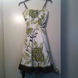 Green and brown flower print dress.