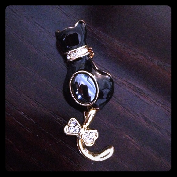 Hematite cat pin