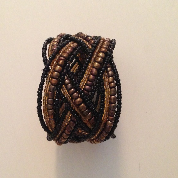 Black and brown/gold beaded and braided bracelet