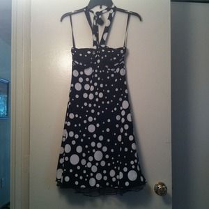 Black and white polka dot dress.