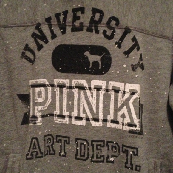 VICTORIA'S SECRET "pink" grey art splatter hoodie - Picture 2 of 4