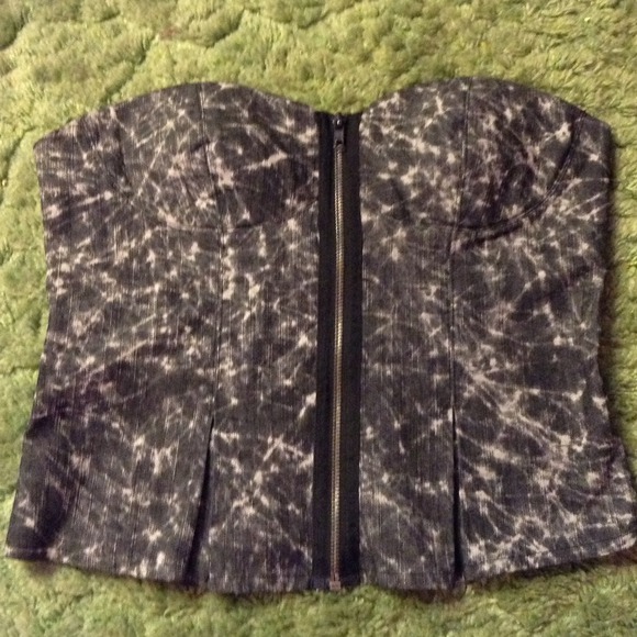 Grey Acid Wash Tie Dye Zipper Bustier