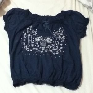 navy blue top with white design