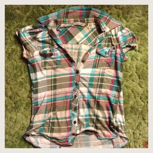 Plaid Button Up Tee - Picture 1 of 4