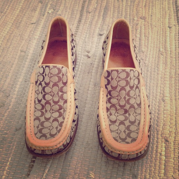 Tan coach shoe with mini wedge