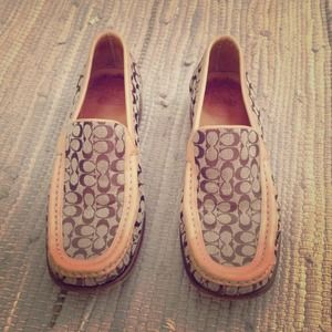 Tan coach shoe with mini wedge