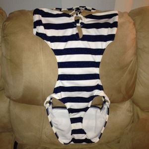 navy striped one piece
