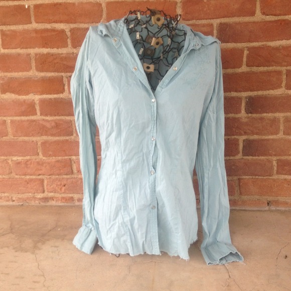 Long sleeve, button up, light blue shirt