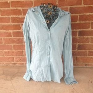Long sleeve, button up, light blue shirt