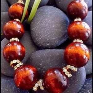 Wooden Bead and rhinestone necklace.