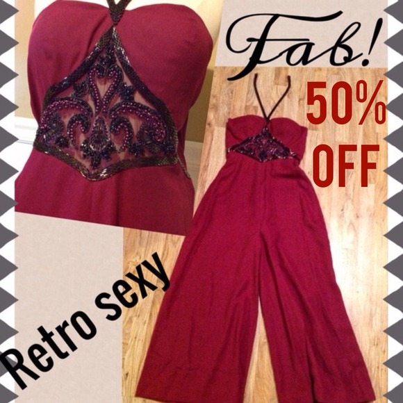 Pants - 💎50% OFF💎retro beaded & sequin halter jumpsuit