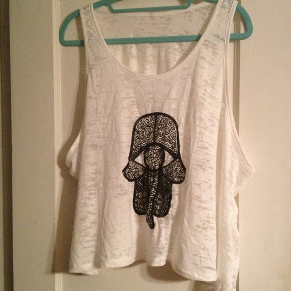 White and black HAMSA crop tank