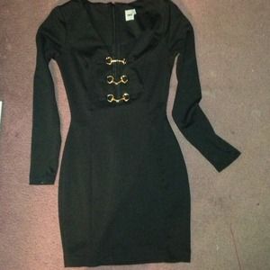 Asos black dress with gold chains.