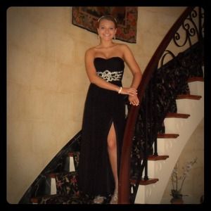 Prom dress with slit and silver beading detail