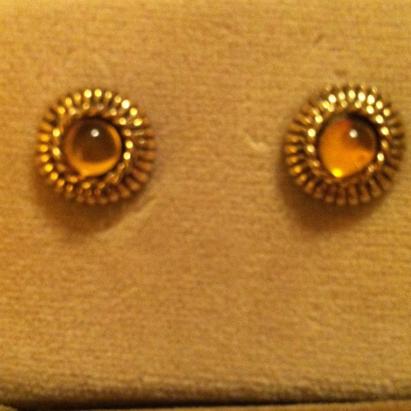 Vintage Costume Post Earrings Amber/Gold