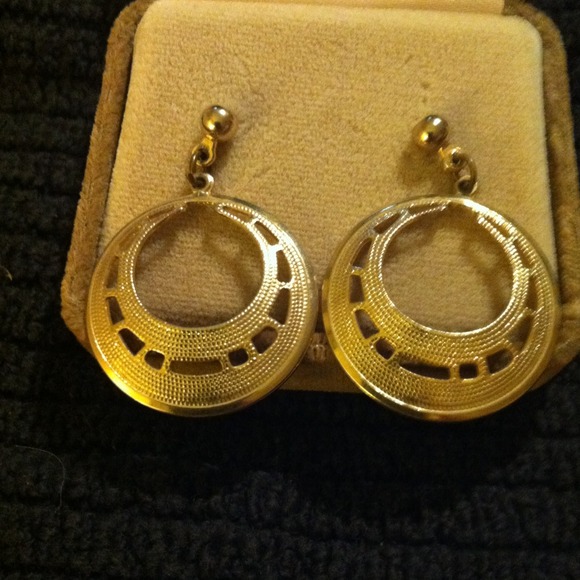 Vintage Costume Earrings Gold Dangle Loop Posts