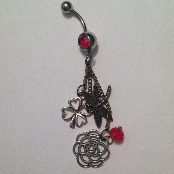 Red gem nature belly ring