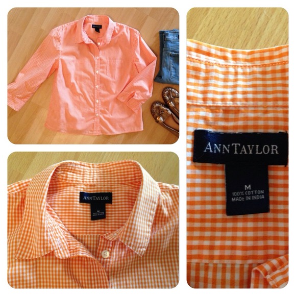 🚫Sold🚫Ann Taylor sz M, gingham orange & white. - Picture 2 of 3