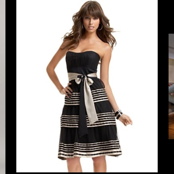BCBGMAXAZRIA Tiered Tulle Gold & Black Party Dress